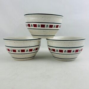 Country Crock Christmas Bowl‎ Set of 3 Soup Cereal Speckled Ceramic 6" Tienshan